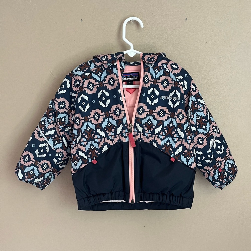 Patagonia Baby Snow Pile Insulated Jacket Removable Hood Size 2T Pink & Navy